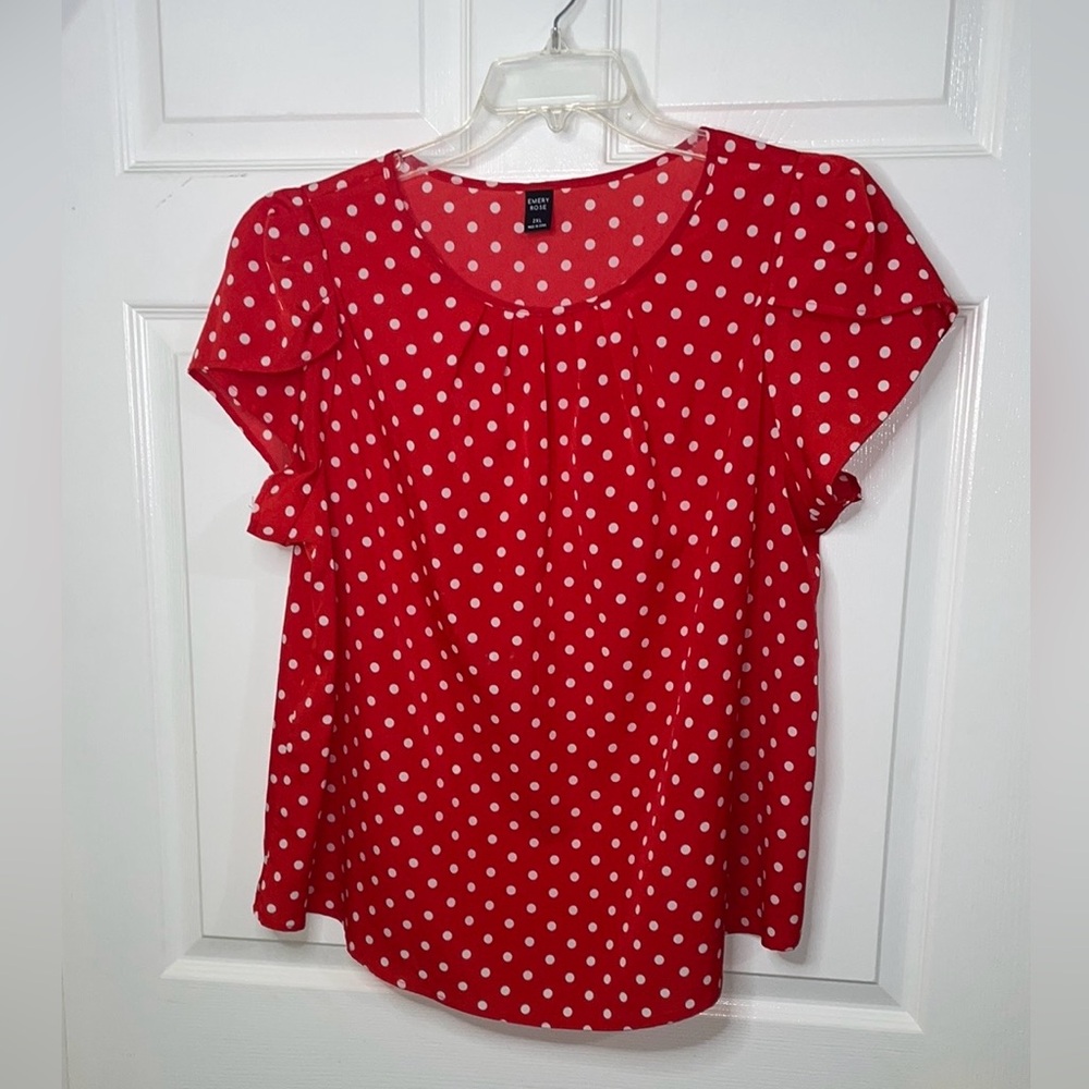 Red & White Polka Dot Tulip Sleeve Blouse